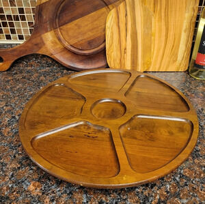 Vintage Vermillion Real Walnut Wood 12"  Lazy Susan Mid Century Modern M…